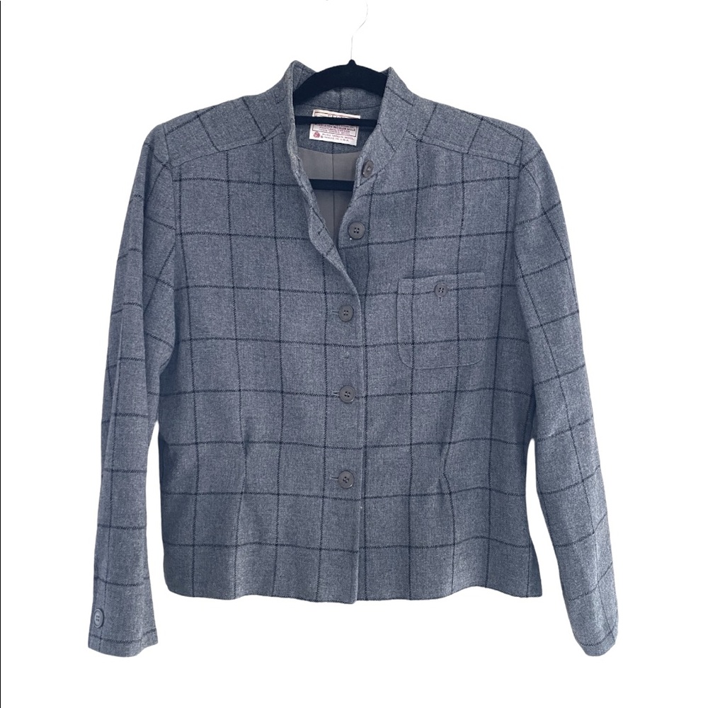 Vintage Pendleton Petite Wool Grey Black Plaid Button Down Jacket Size 12